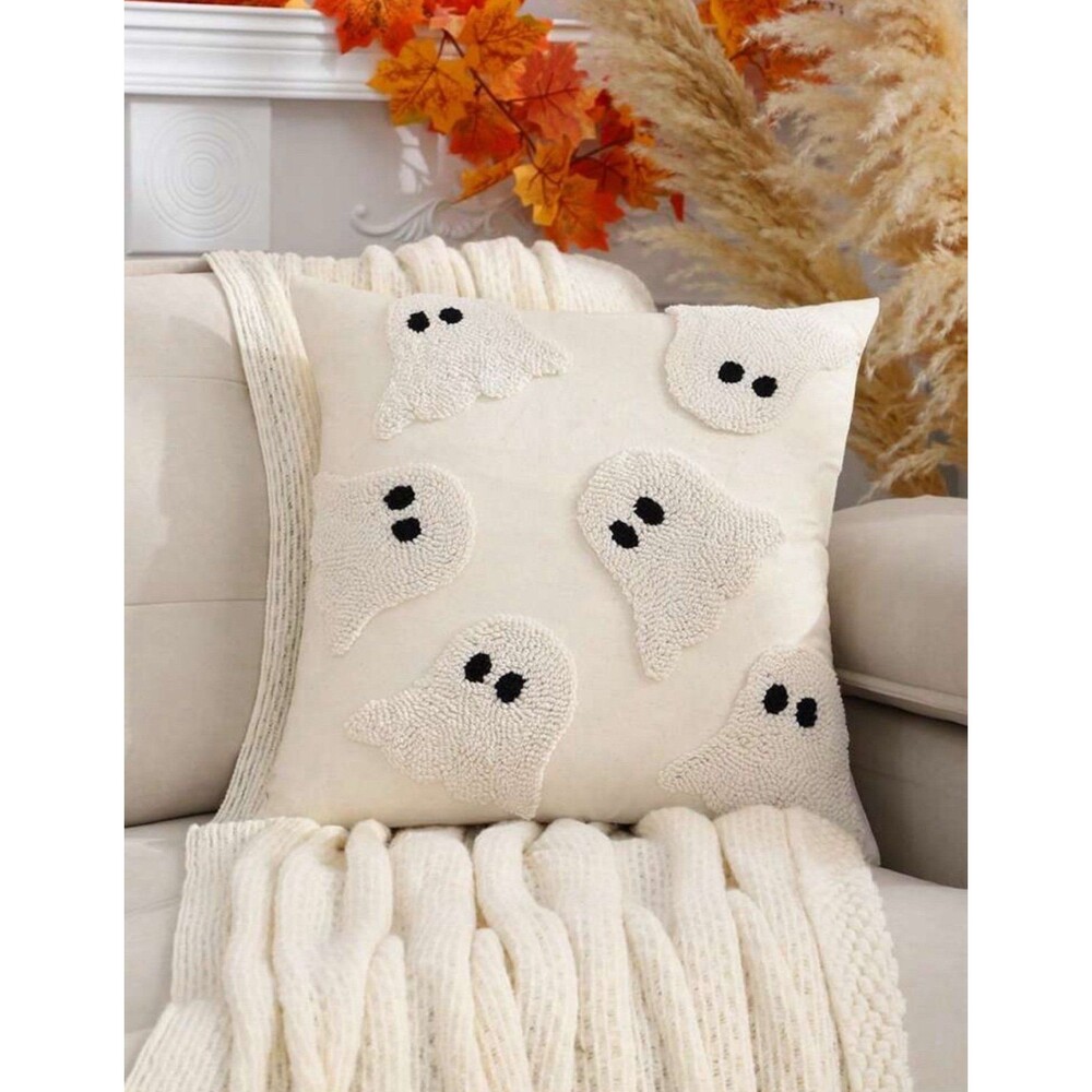 2 Halloween Pillow Covers 18x18 inch Set of 2 White Ghost Throw Pillow Cases